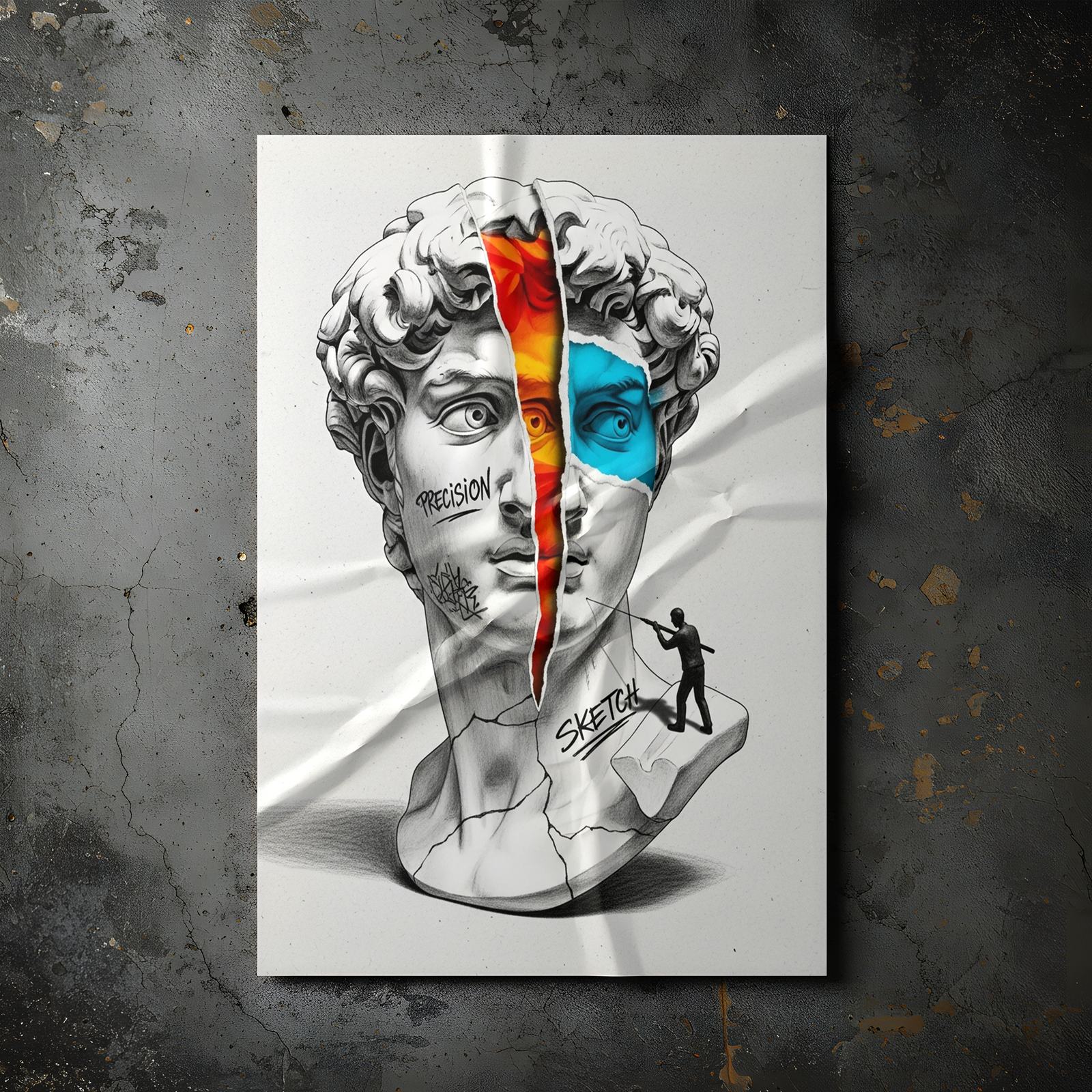 Precision & Sketch — Surreal David Bust Wall Art Print