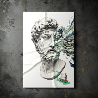 Ocean's Hokusai — Surreal Poseidon Bust Wall Art Print
