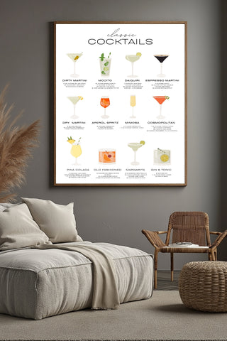Classic Cocktails Wall Art Print — Vintage Bar Menu Poster