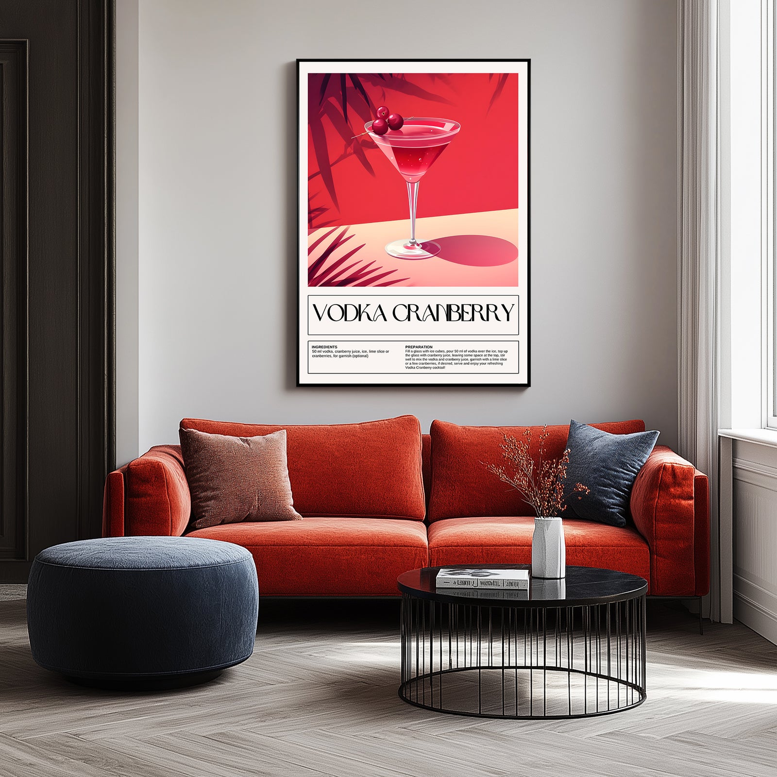 Vodka Cranberry Wall Art Print — Classic Pink Cocktail Poster