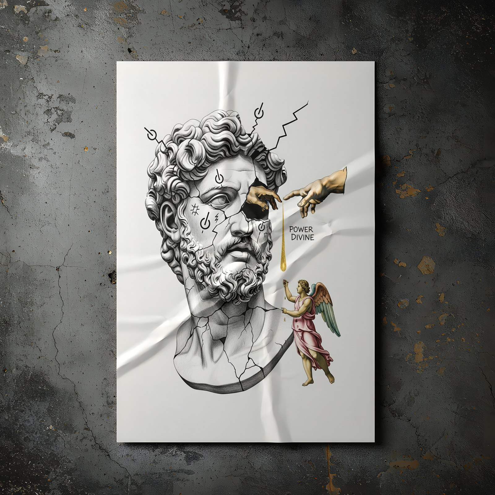 Power Divine — Zeus Meets Michelangelo's Creation of Adam Wall Art Print