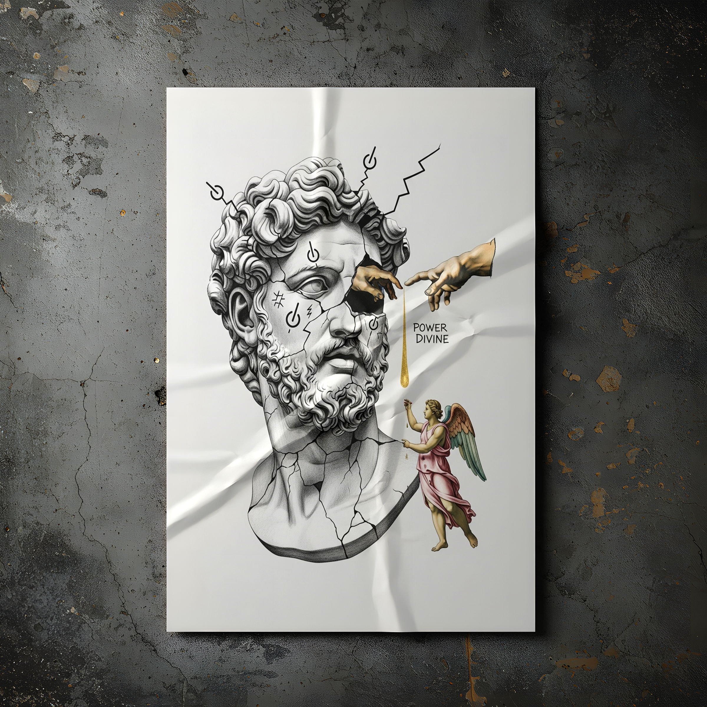 Power Divine — Zeus Meets Michelangelo's Creation of Adam Wall Art Print