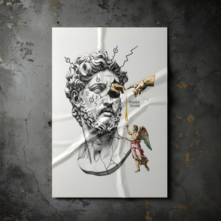 Power Divine — Zeus Meets Michelangelo's Creation of Adam Wall Art Print