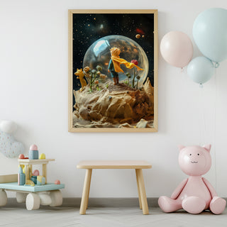 The Little Prince in a Snow Globe Wall Art Print — Saint-Exupéry Tribute Poster