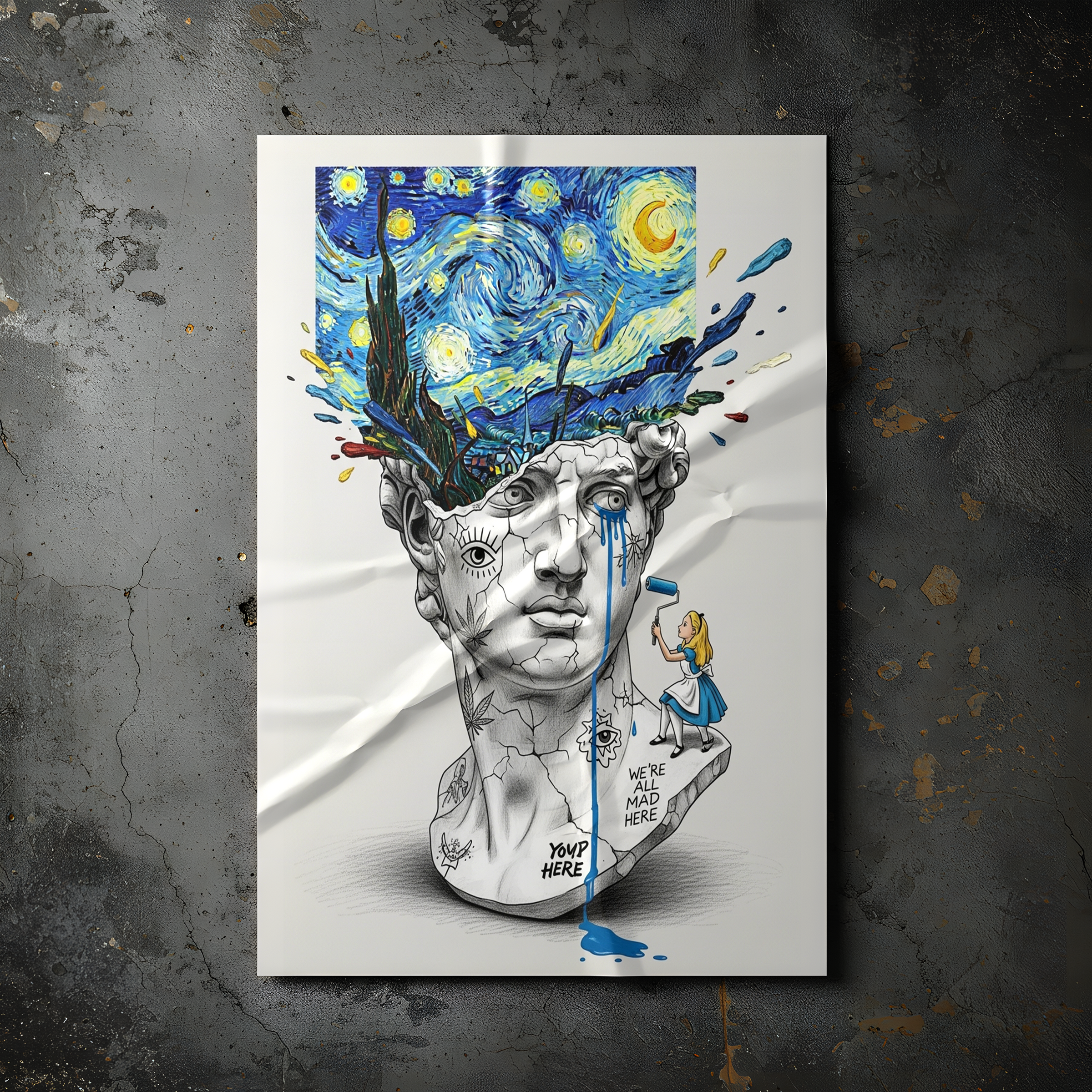 We're All Mad Here Van Gogh — Surreal Self-Portrait Wall Art Print