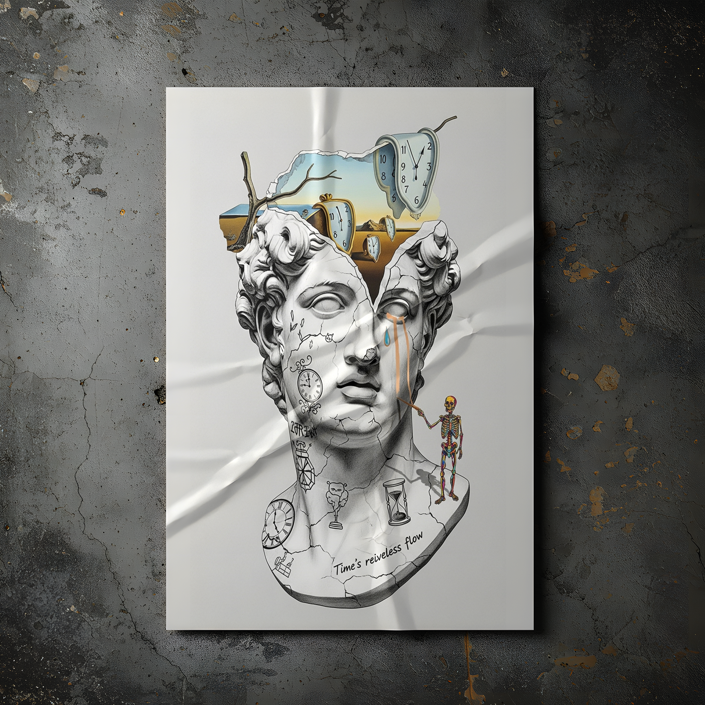 Flow of Time Dali — Surreal Melting Clocks Wall Art Print