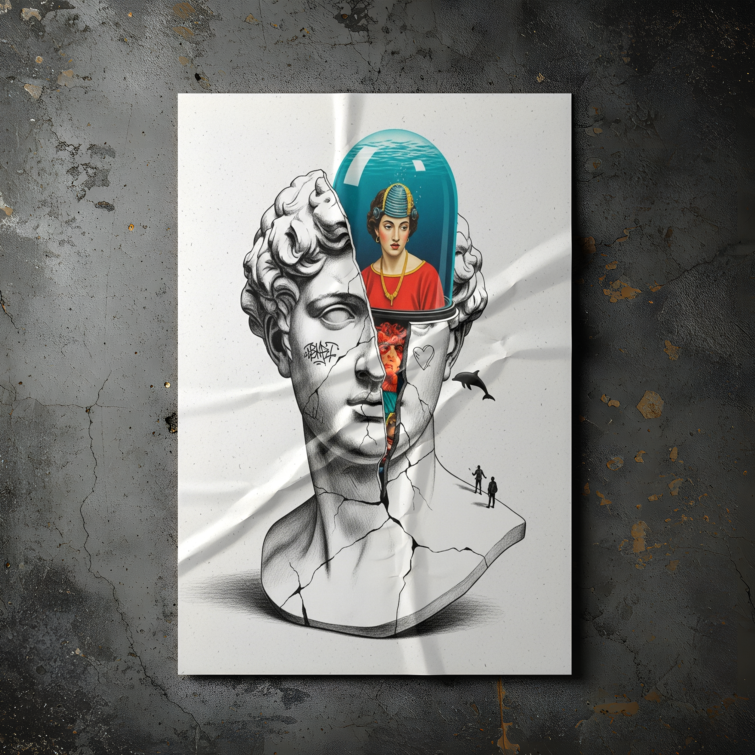 Aquarium Mind — Surreal David Bust Wall Art Print