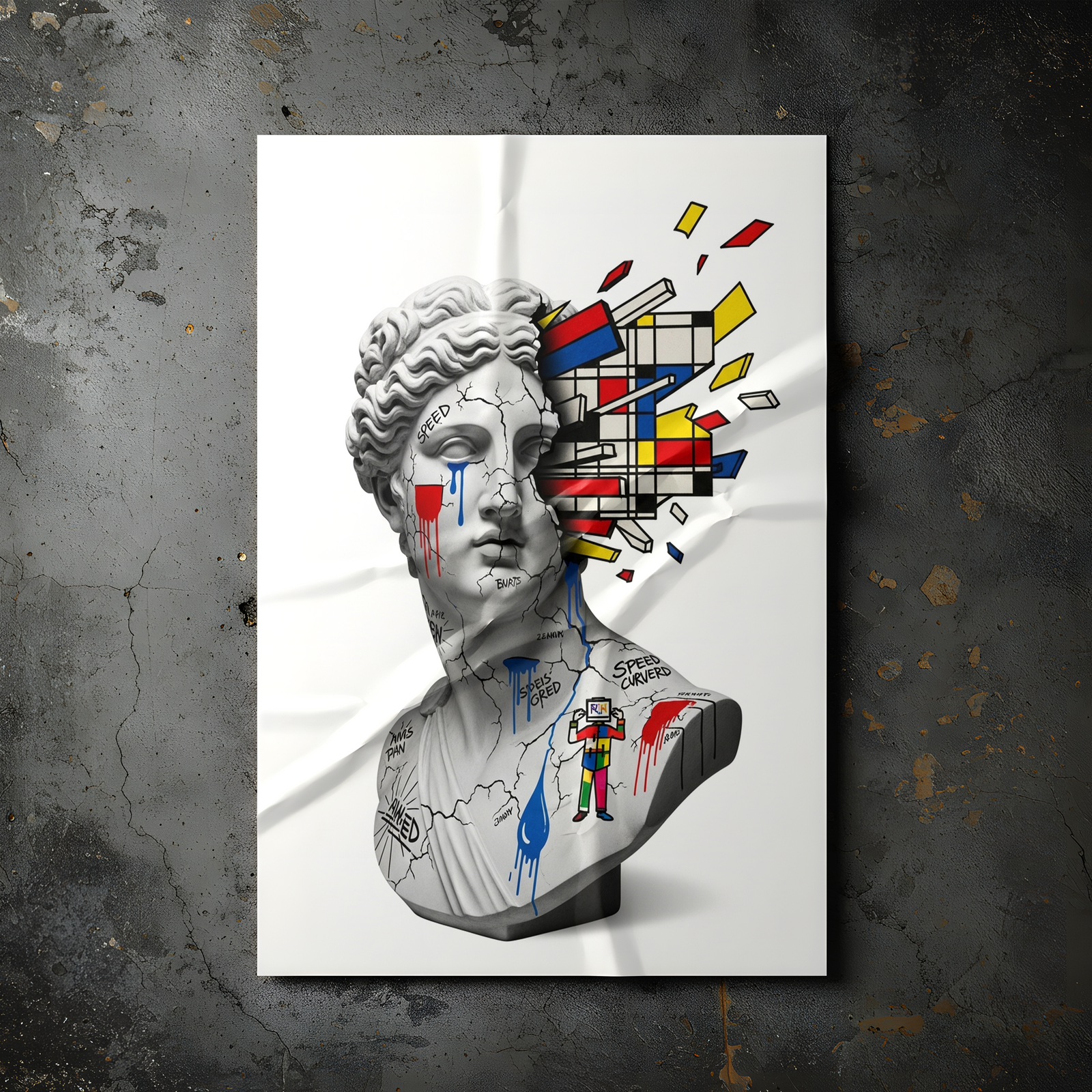 Mondrian Explosion — Surreal Venus Bust Wall Art Print