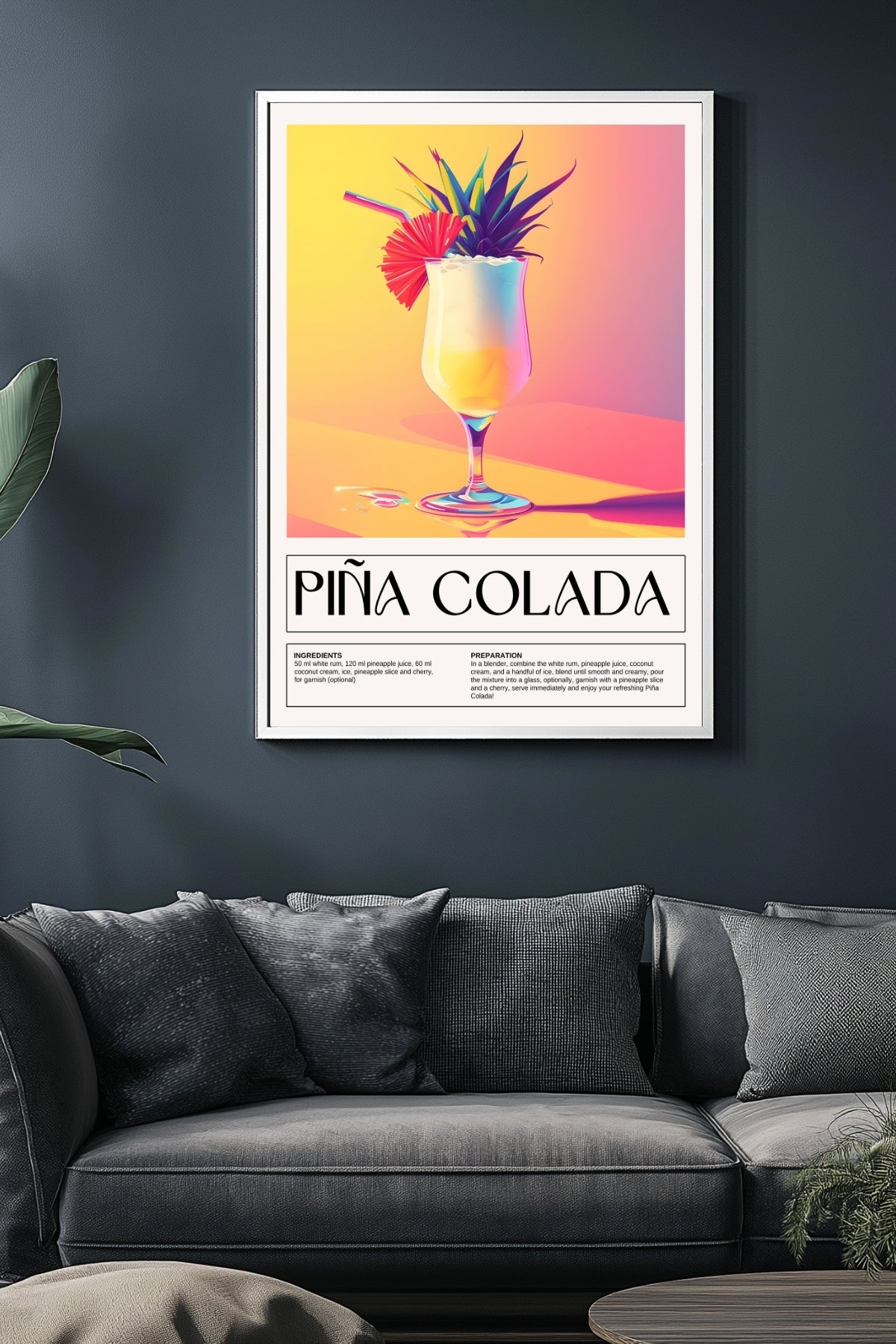 Pina Colada Wall Art Print — Tropical Coconut Rum Cocktail Poster