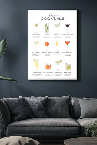 Classic Cocktails Wall Art Print — Vintage Bar Menu Poster