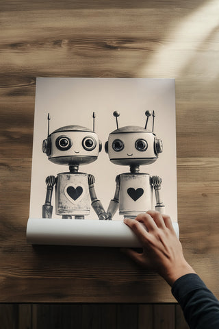 Mechanical Hearts Wall Art Print — Industrial Robot Love Poster