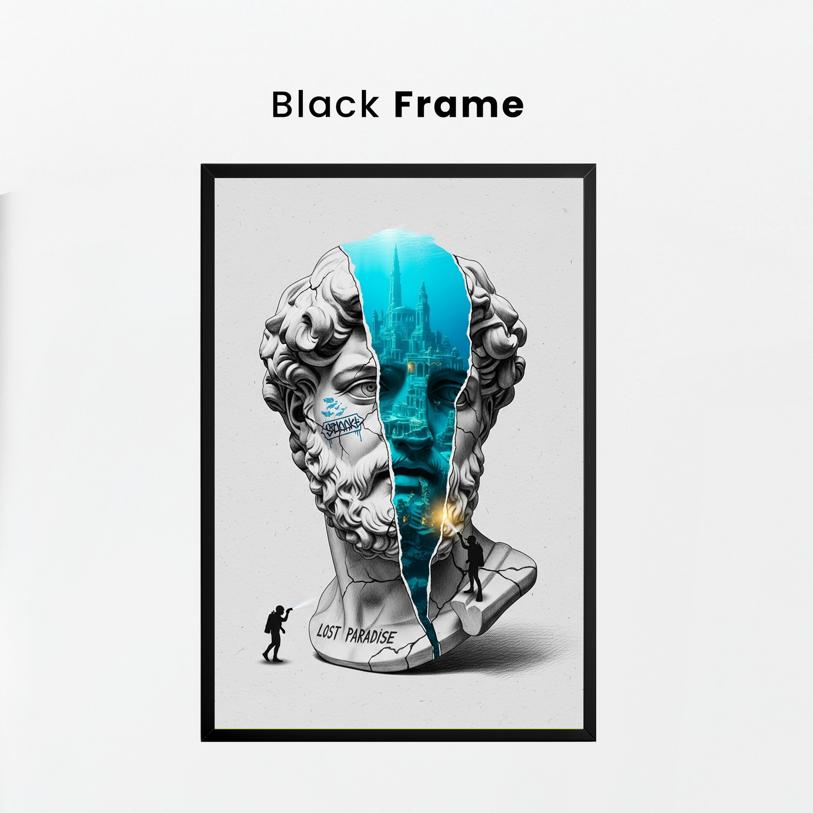 Lost Paradise Atlantis — Surreal Poseidon Bust Wall Art Print