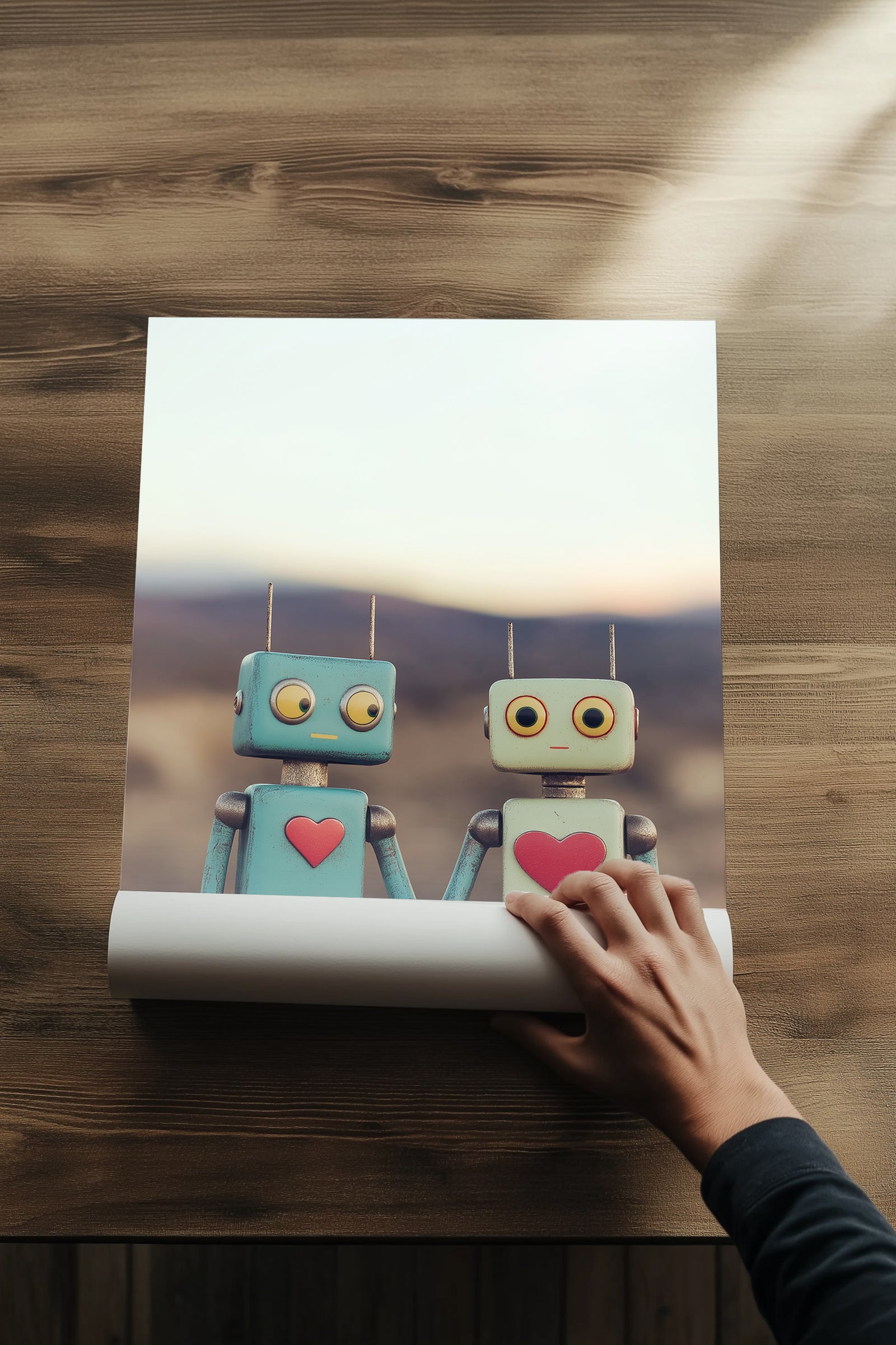 Tin Can Love Wall Art Print — Whimsical Robot Romance Poster