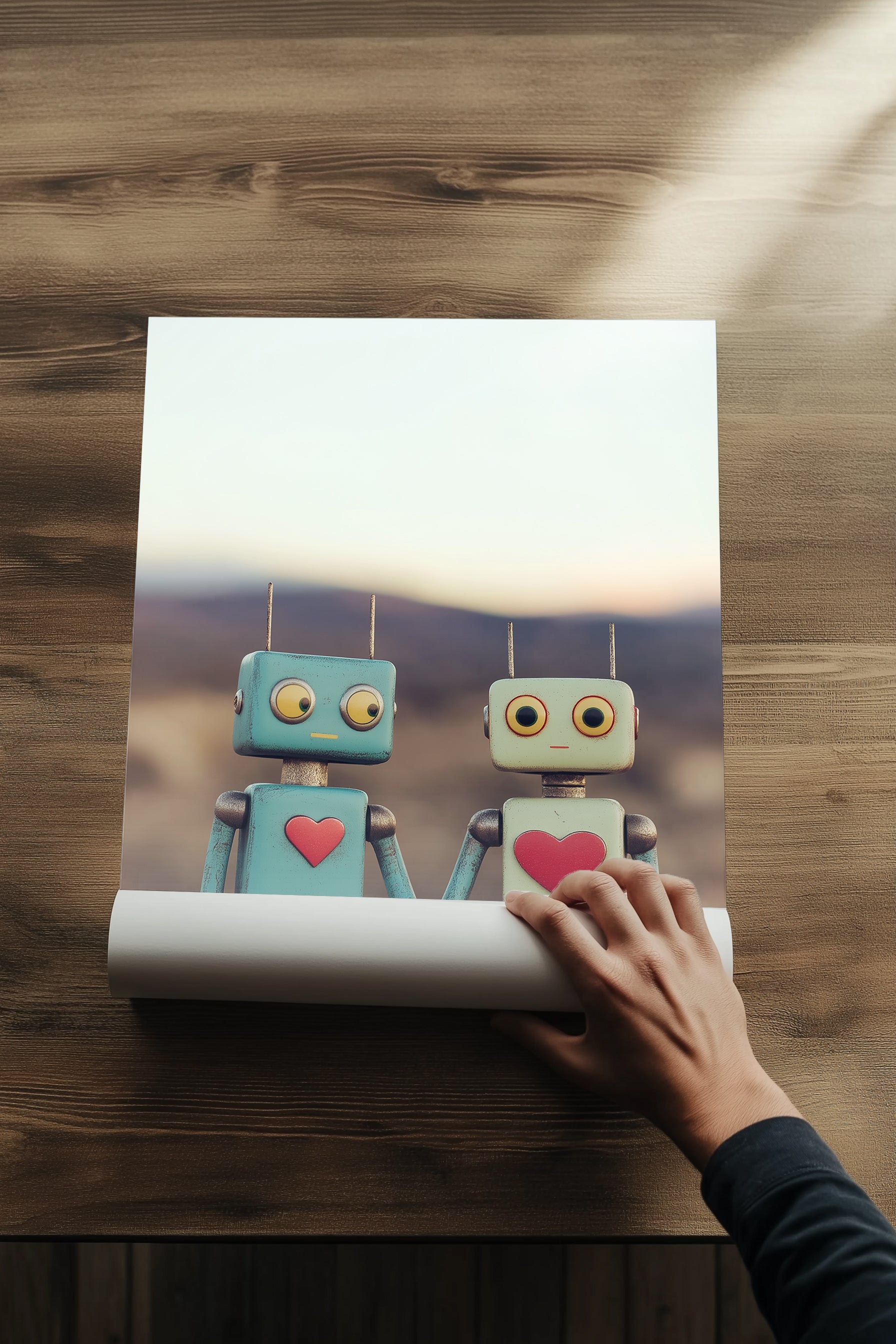 Tin Can Love Wall Art Print — Whimsical Robot Romance Poster