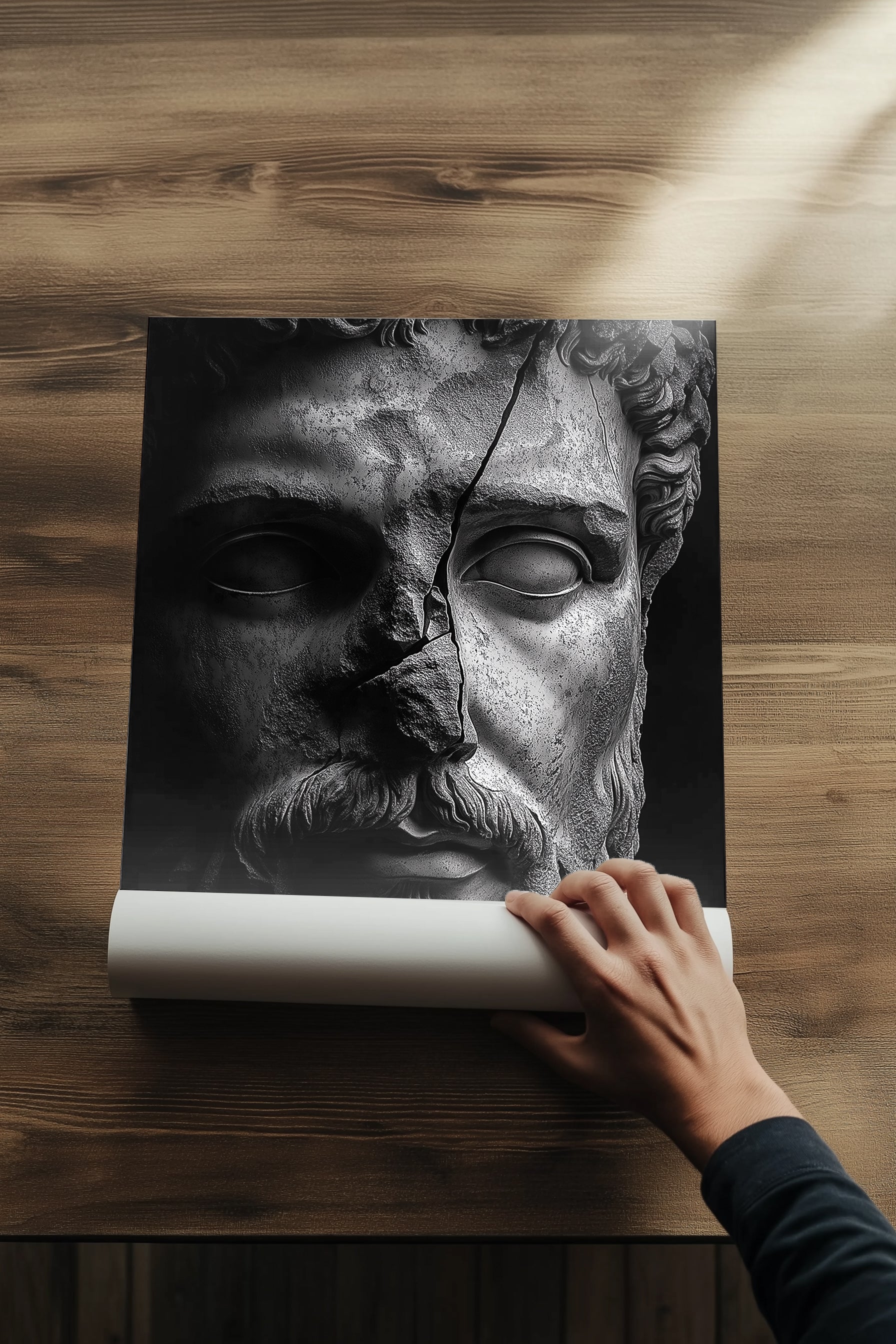Stone Guardian Wall Art Print — Ancient Sculpted Face Poster