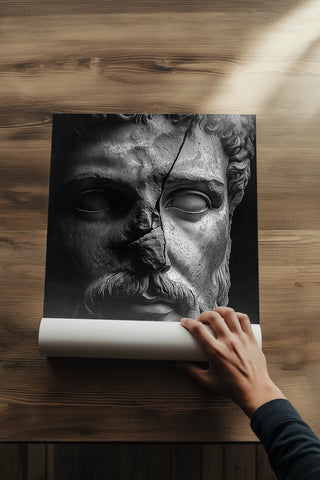 Stone Guardian Wall Art Print — Ancient Sculpted Face Poster