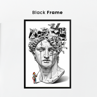 Chaos Unleashed — Surreal David Bust Meets Picasso's Guernica Wall Art Print