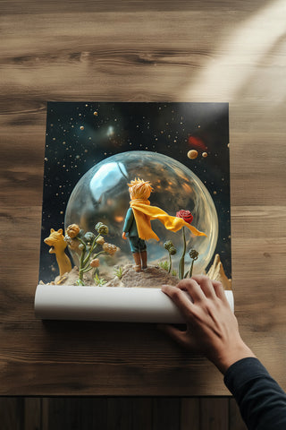 The Little Prince in a Snow Globe Wall Art Print — Saint-Exupéry Tribute Poster