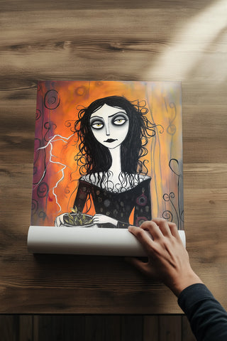 Gothic Gardener Wall Art Print — Dark Botanical Portrait Poster