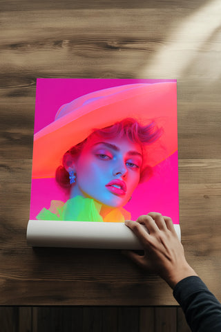 Hat and Hues Wall Art Print — Neon Pop Portrait Poster