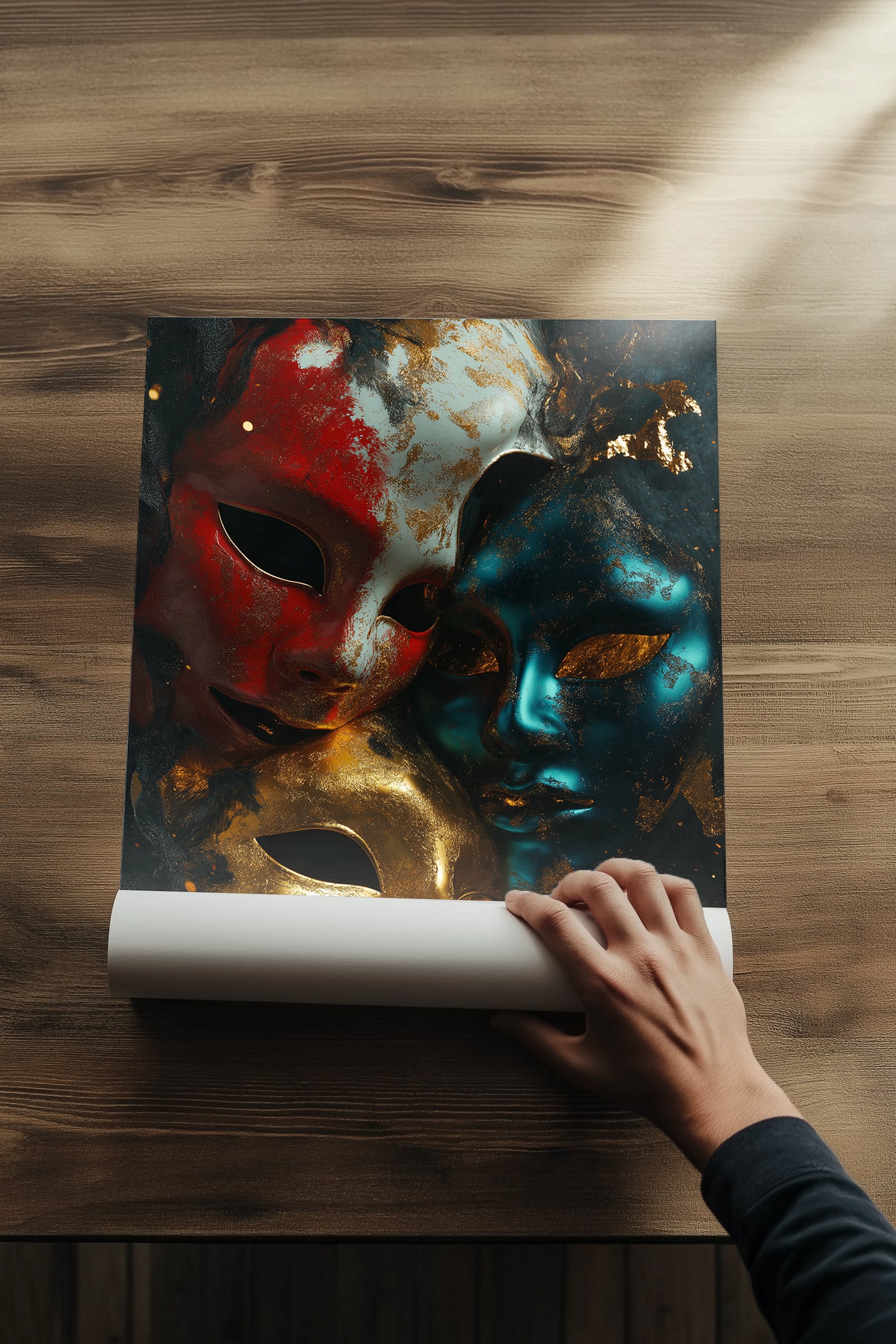 Chromatic Masks Wall Art Print — Mystical Three Masks Poster