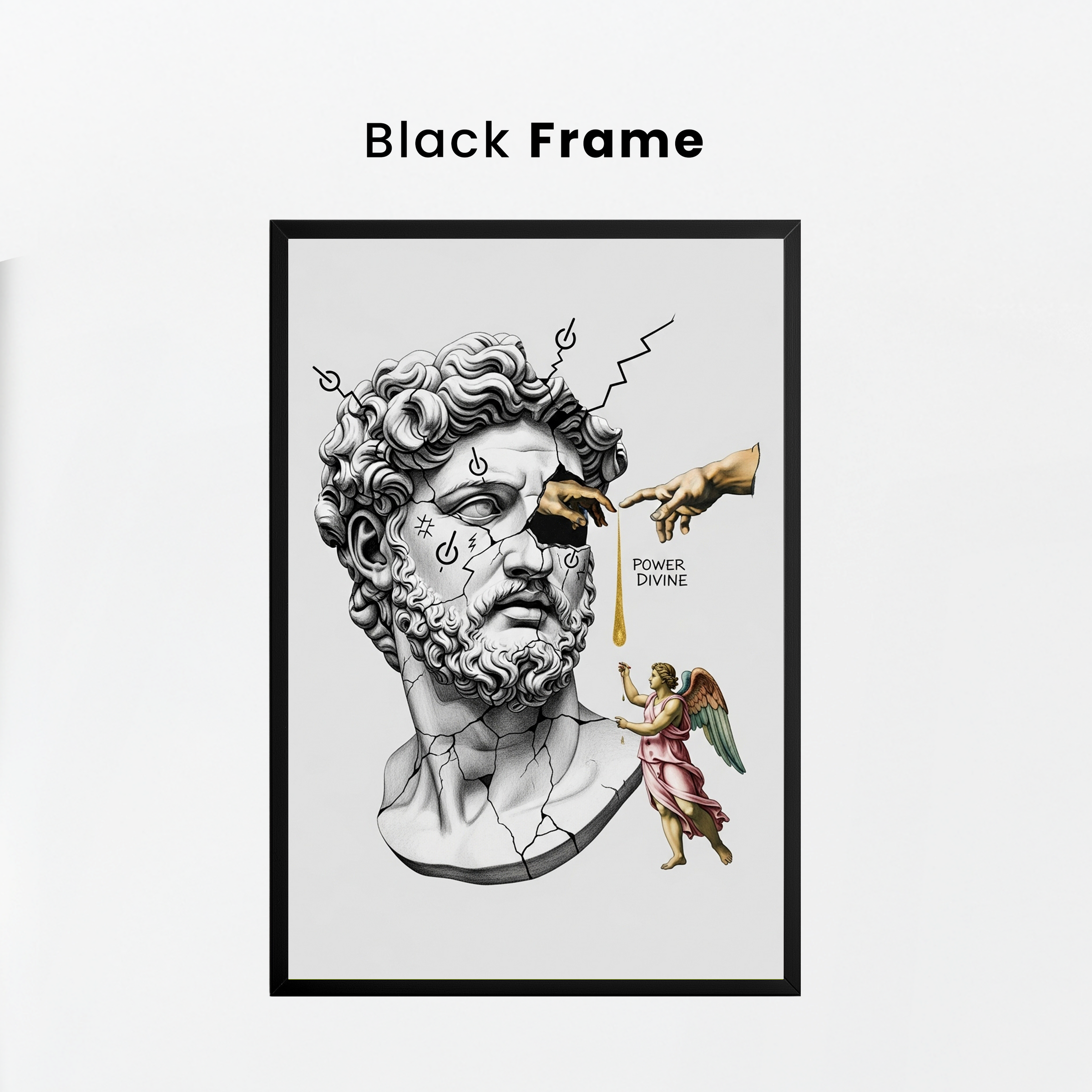 Power Divine — Zeus Meets Michelangelo's Creation of Adam Wall Art Print