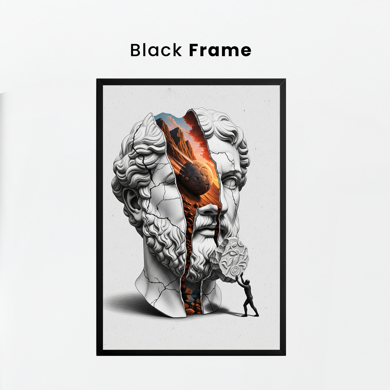 Sisyphus Eternal Struggle — Surreal Heracles Bust Wall Art Print