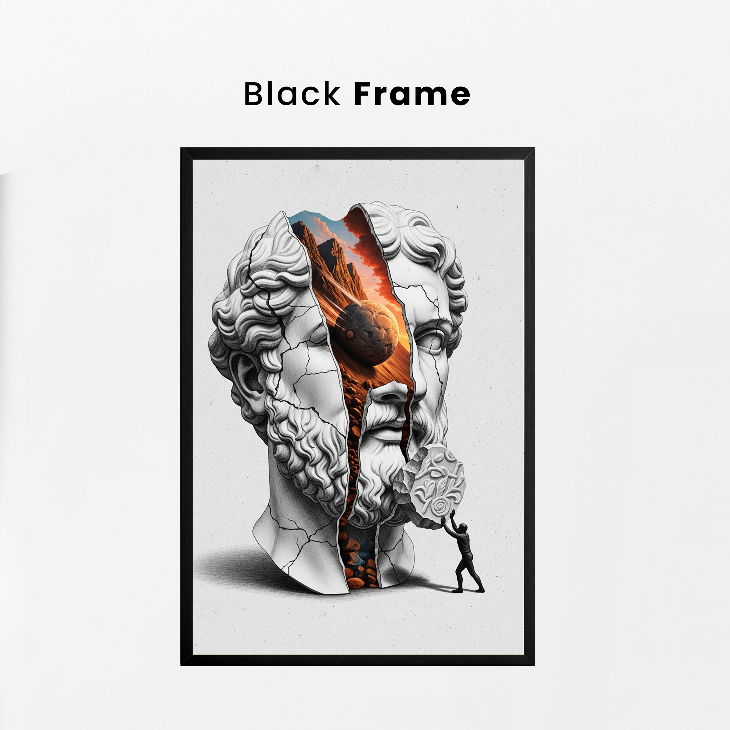 Sisyphus Eternal Struggle — Surreal Heracles Bust Wall Art Print