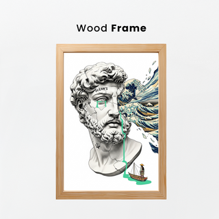 Ocean's Hokusai — Surreal Poseidon Bust Wall Art Print