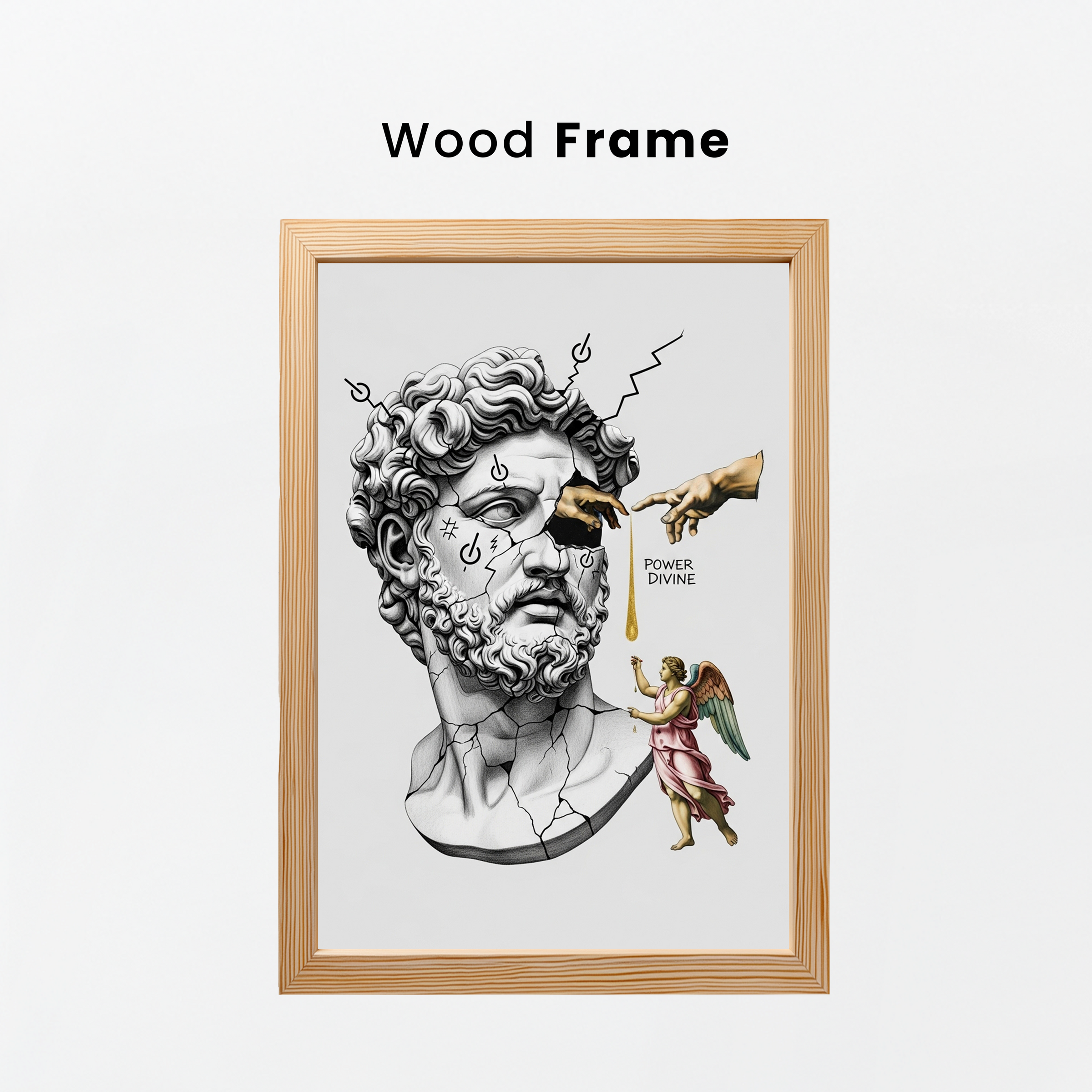 Power Divine — Zeus Meets Michelangelo's Creation of Adam Wall Art Print