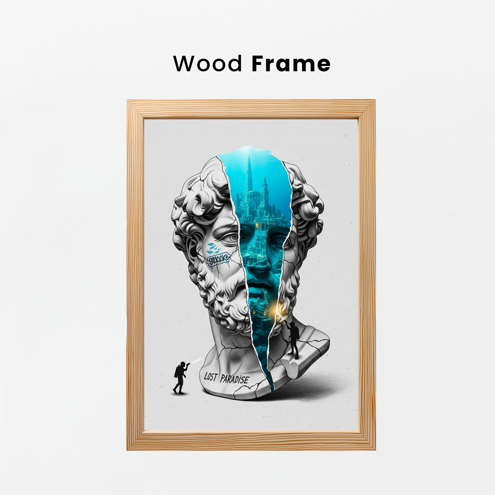 Lost Paradise Atlantis — Surreal Poseidon Bust Wall Art Print