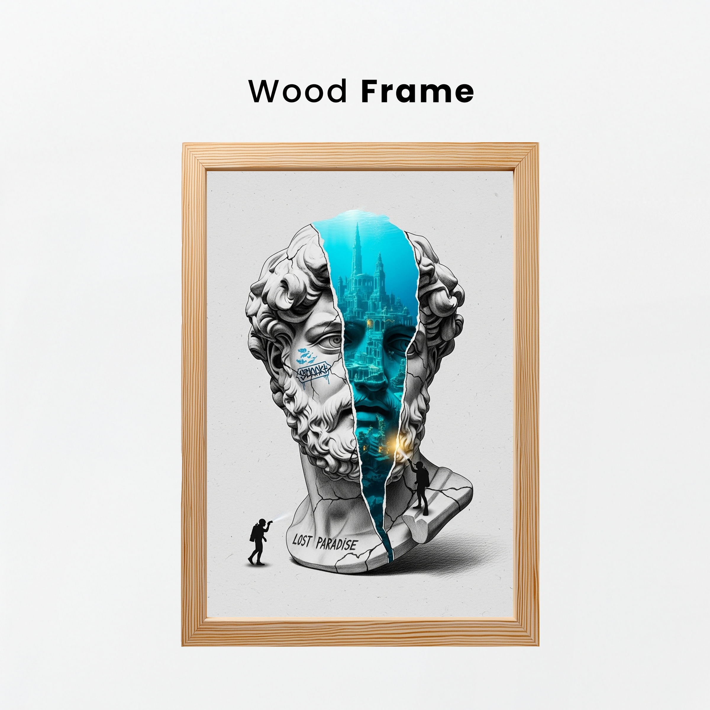 Lost Paradise Atlantis — Surreal Poseidon Bust Wall Art Print