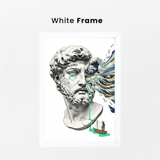 Ocean's Hokusai — Surreal Poseidon Bust Wall Art Print