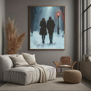 Frosted Steps, Warm Hearts Wall Art Print — Winter Couple Poster