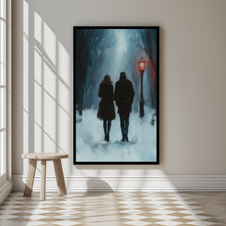 Frosted Steps, Warm Hearts Wall Art Print — Winter Couple Poster