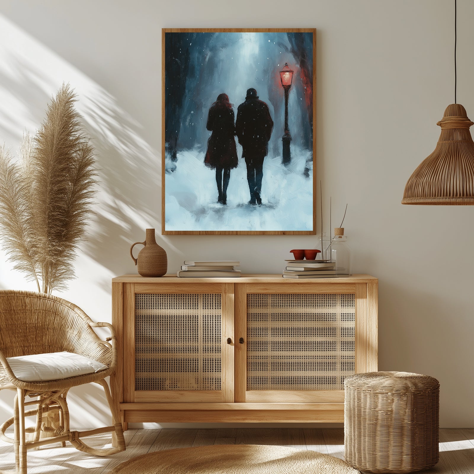 Frosted Steps, Warm Hearts Wall Art Print — Winter Couple Poster