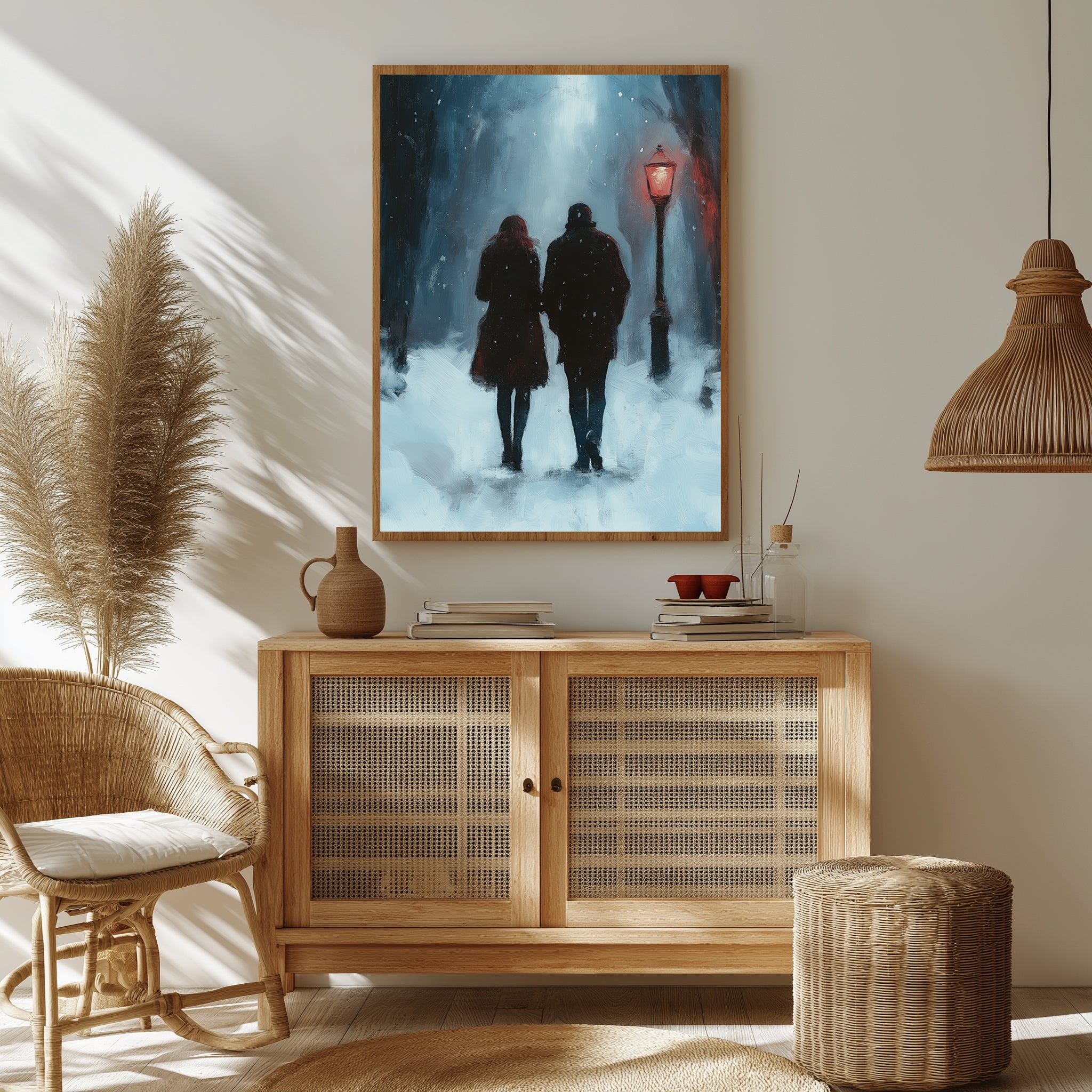 Frosted Steps, Warm Hearts Wall Art Print — Winter Couple Poster