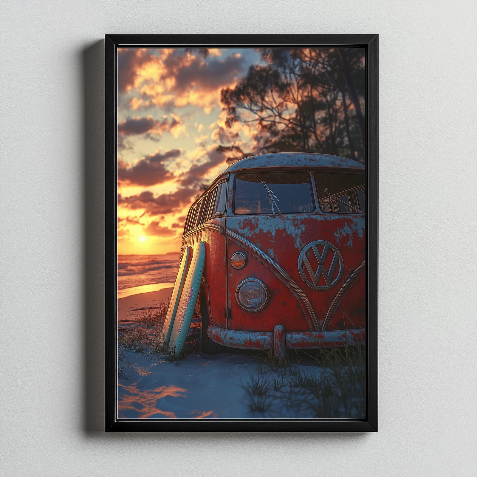 Van in Time Wall Art Print — Vintage Camper Van Travel Poster