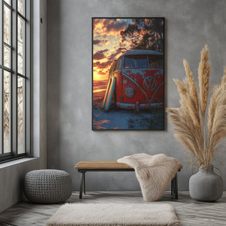 Van in Time Wall Art Print — Vintage Camper Van Travel Poster