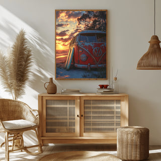 Van in Time Wall Art Print — Vintage Camper Van Travel Poster