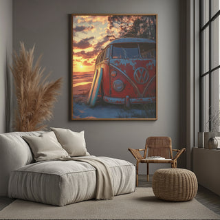 Van in Time Wall Art Print — Vintage Camper Van Travel Poster