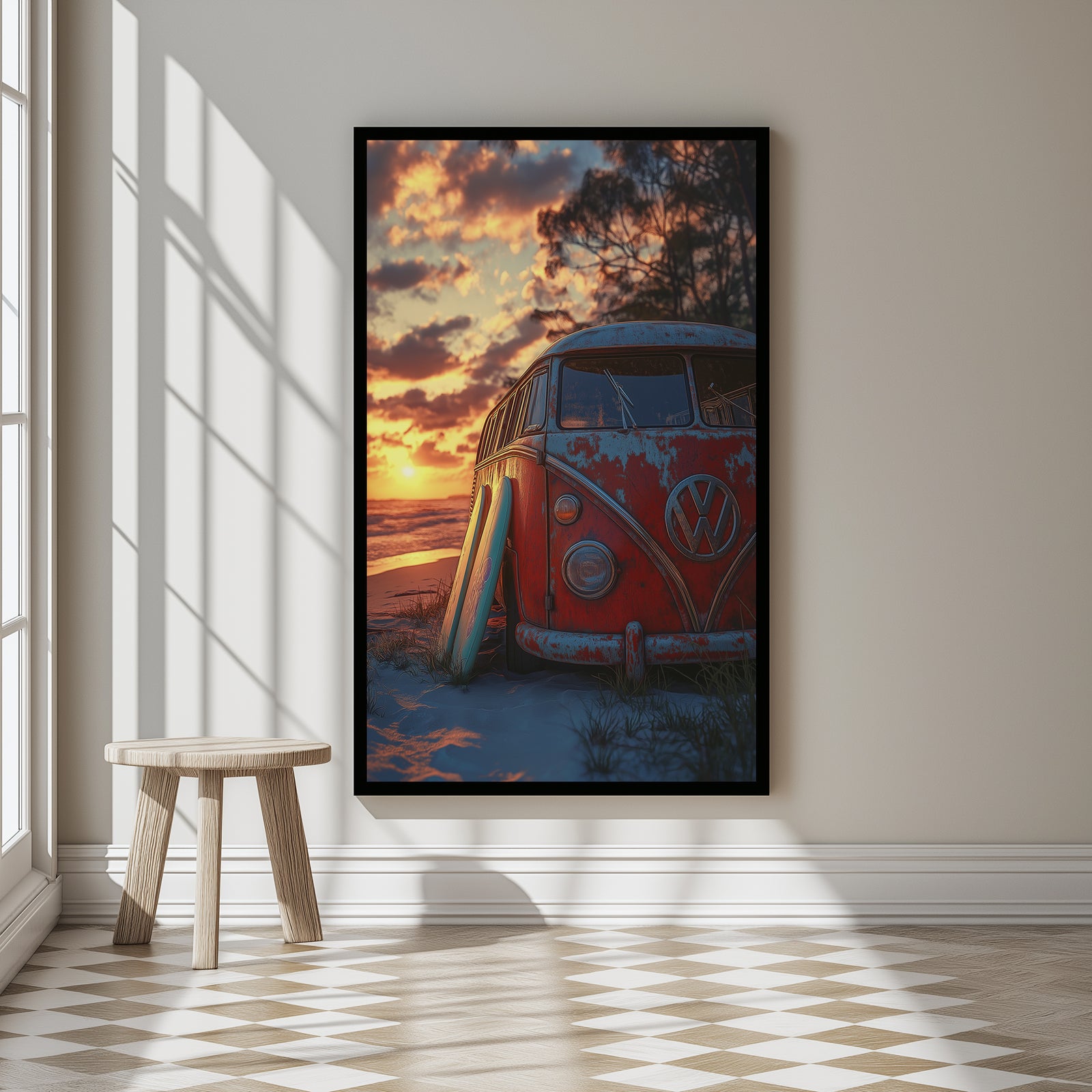 Van in Time Wall Art Print — Vintage Camper Van Travel Poster