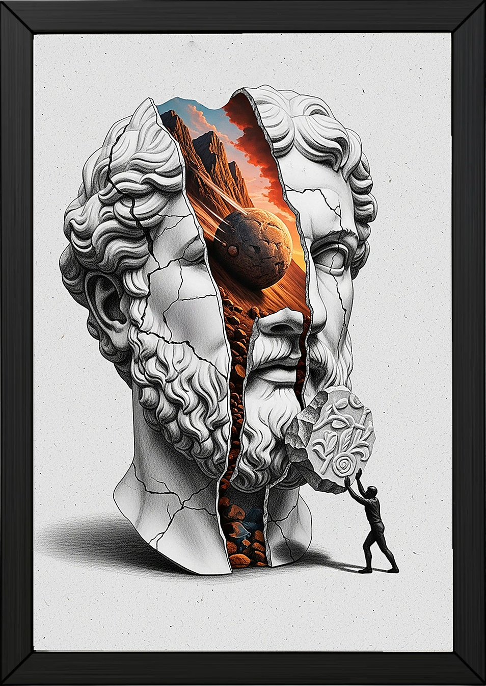Sisyphus Eternal Struggle — Surreal Heracles Bust Wall Art Print