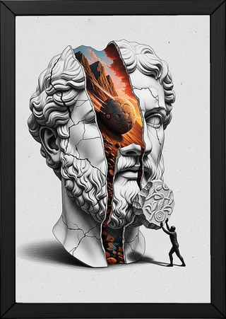 Sisyphus Eternal Struggle — Surreal Heracles Bust Wall Art Print