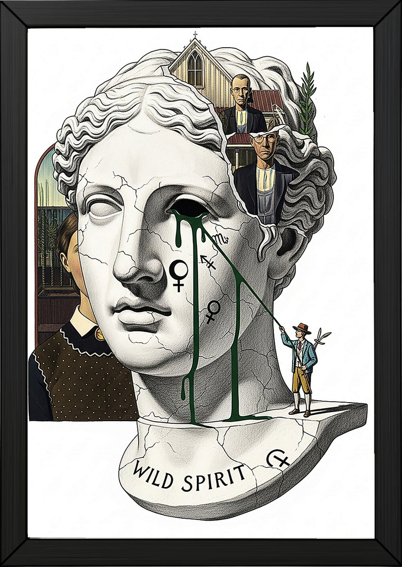 Wild Spirit American Gothic — Surreal Grant Wood Wall Art Print