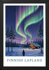 Finnish Lapland — Northern Lights Cabin Winter Wall Art Print