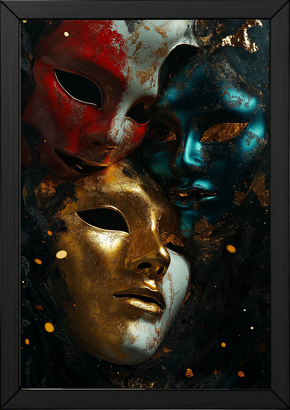 Chromatic Masks Wall Art Print — Mystical Three Masks Poster