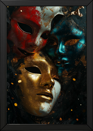Chromatic Masks Wall Art Print — Mystical Three Masks Poster