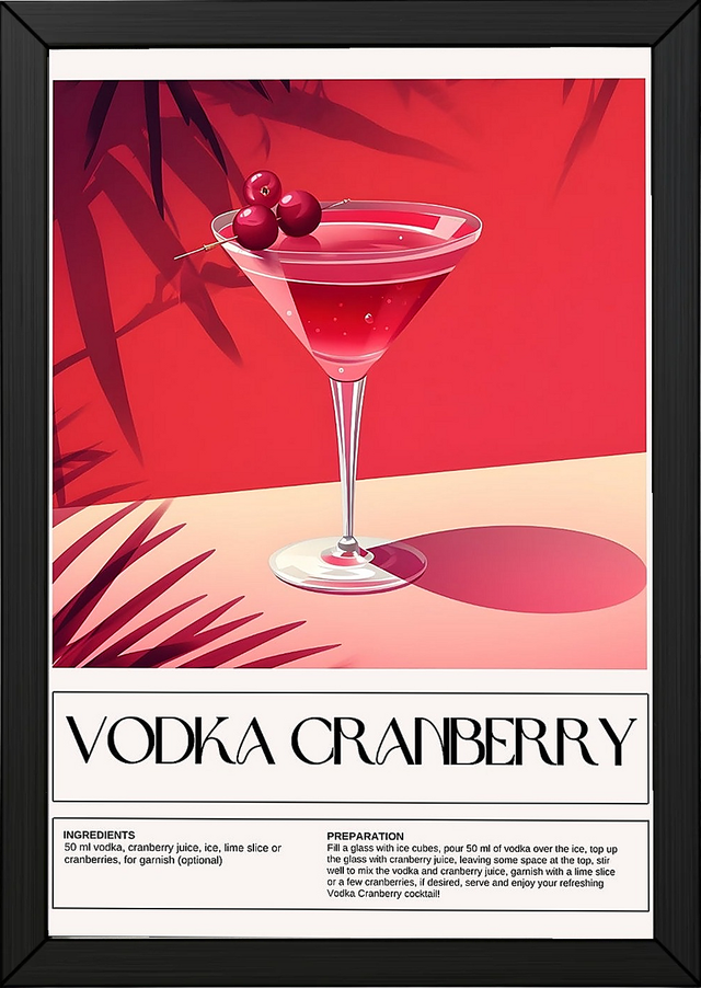 Vodka Cranberry Wall Art Print — Classic Pink Cocktail Poster