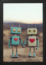 Tin Can Love Wall Art Print — Whimsical Robot Romance Poster
